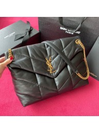 Yves Saint Laurent LOULOU PUFFER IN QUILTED CRINKLED MATTE LEATHER MEDIUM BAG Y577475 Black Gold hardware Tl14691kC27