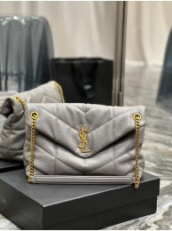 Yves Saint Laurent LOULOU PUFFER MEDIUM BAG IN QUILTED CRINKLED MATTE LEATHER Y577475 gray Tl14445Lp50