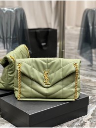 Yves Saint Laurent LOULOU PUFFER MEDIUM BAG IN QUILTED CRINKLED MATTE LEATHER Y577475 LIGHT GREEN Tl14447jo45