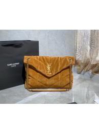 Yves Saint Laurent LOULOU PUFFER SMALL BAG SATCHEL IN SUEDE 169207 Brown Tl14767Zw99