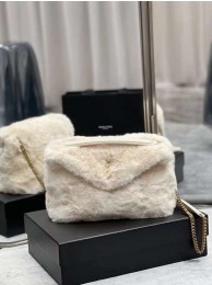 Yves Saint Laurent PUFFER BAG IN MERINO SHEARLING AND LAMBSKIN Y597476 white Tl14614MB38