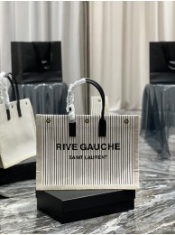 Yves Saint Laurent RIVE GAUCHE TOTE BAG IN LINEN AND SMOOTH LEATHER 499290 Tl14473vN22