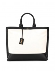 Yves Saint Laurent SHOPPING TAG IN CANVAS AND LEATHER Y615719 black&white Tl14789nQ90
