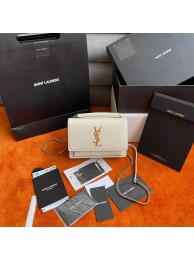 Yves Saint Laurent SUNSET SMALL CHAIN BAG IN CROCODILE EMBOSSED LEATHER Y533036b WHITE Tl14501qM91